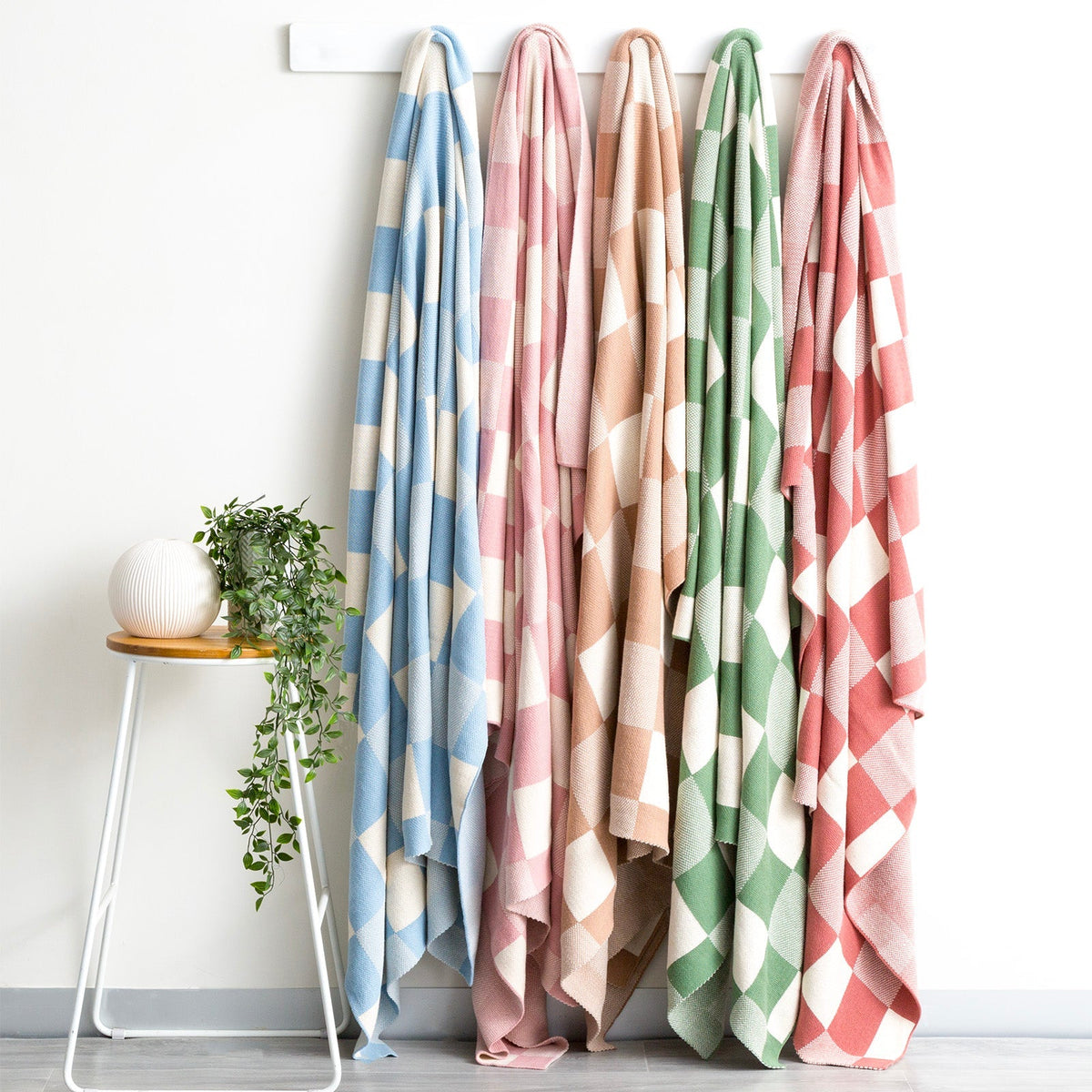 Renee Taylor Throw Checkered Cotton Knitted Newport 130 x 170 cms Juniper