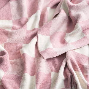 Renee Taylor Throw Checkered Cotton Knitted Newport 130 x 170 cms Blush