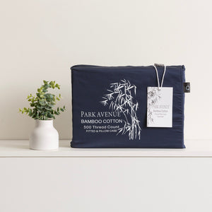 Park Avenue Bamboo Cotton Fitted Sheet & pillowcase Set Indigo