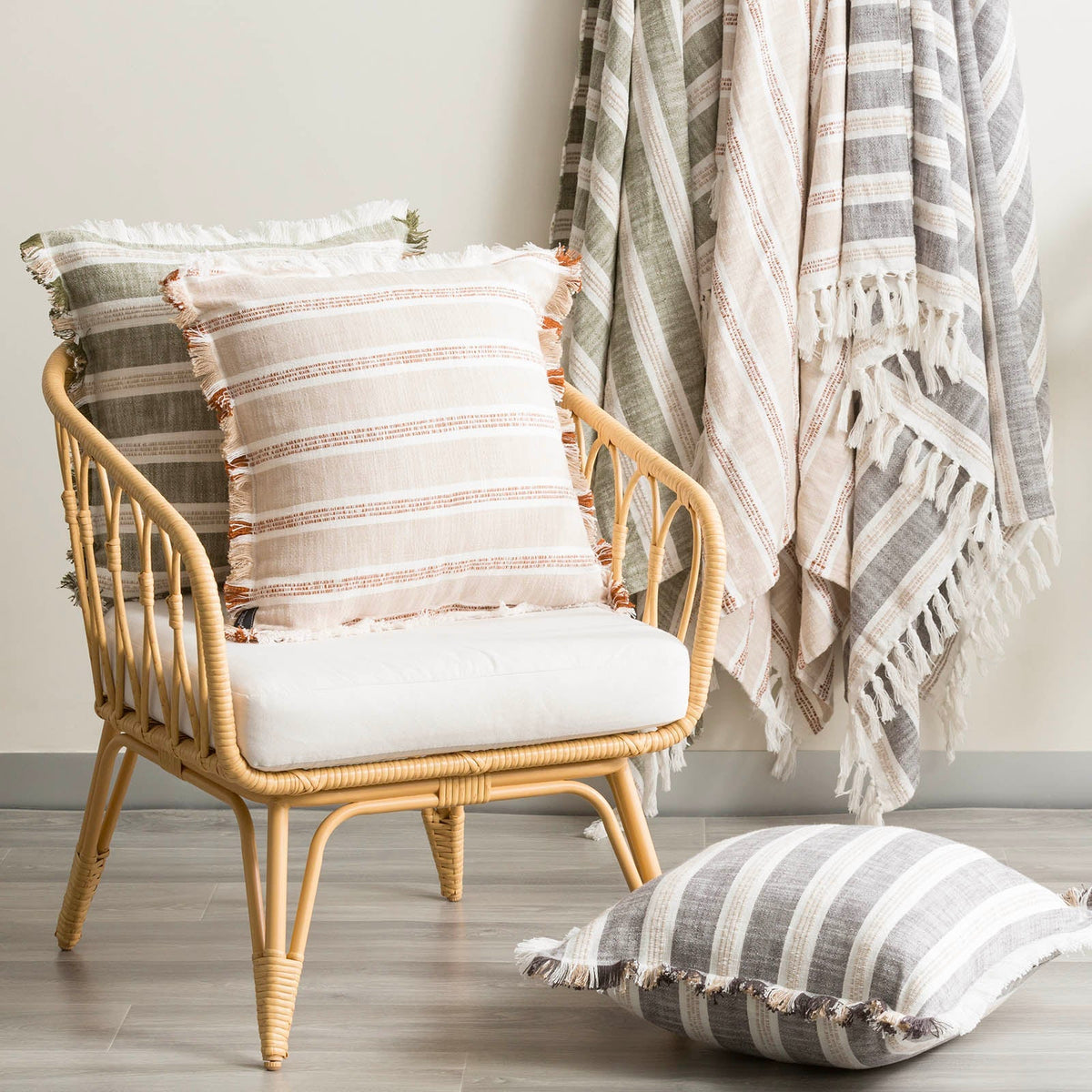 Renee Taylor Capri Stripe Cushion 50 x 50 Cms Natural