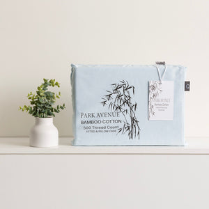 Park Avenue Bamboo Cotton Fitted Sheet & pillowcase Set Mid Blue