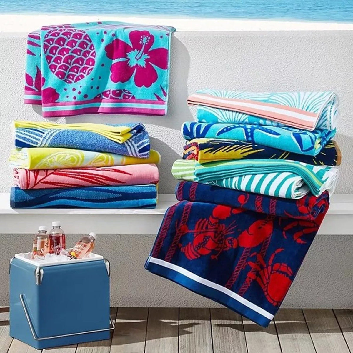 Renee Taylor Tropicalia Velour Beach Towel - Turquoise/Magento