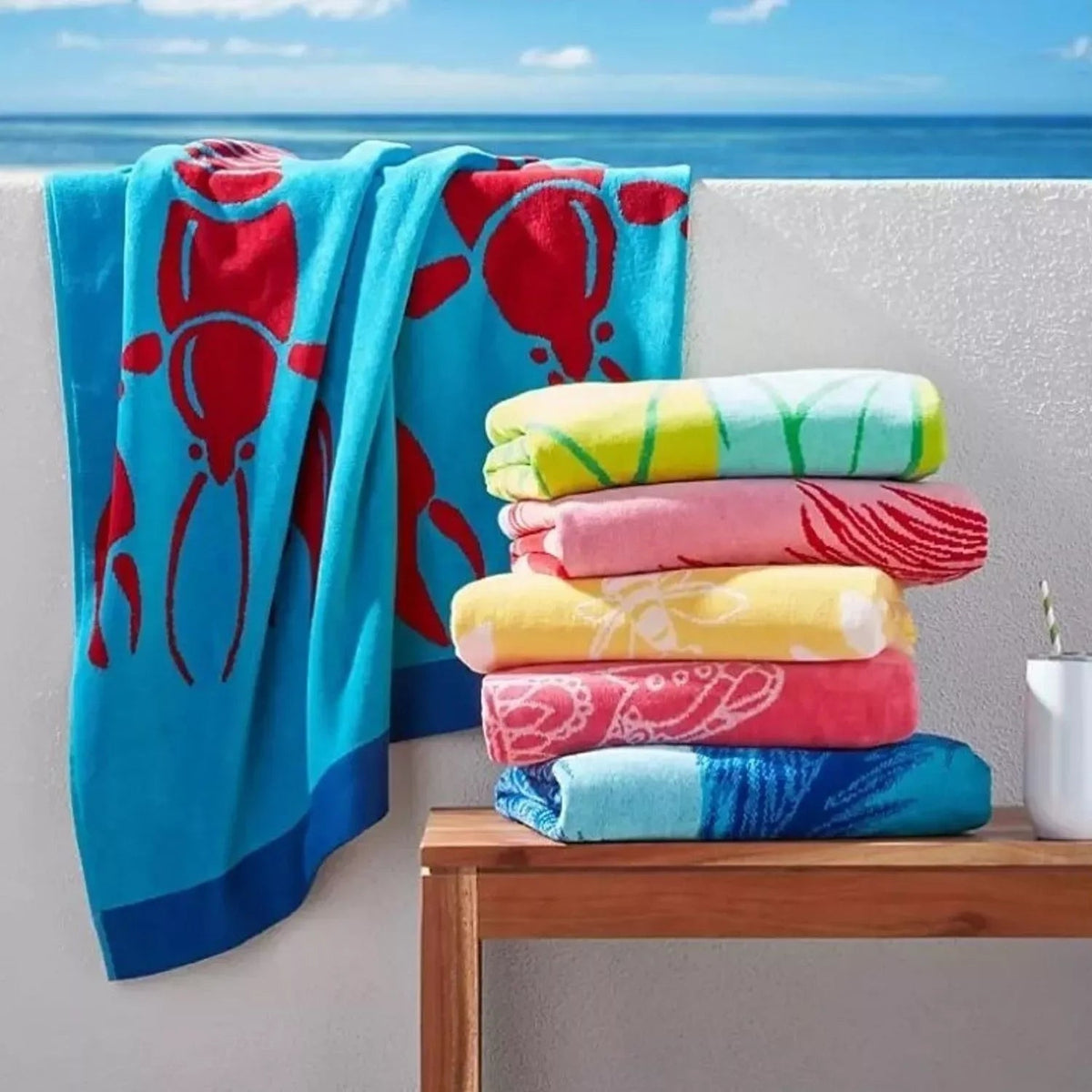 Renee Taylor Shell Velour Beach Towel - Navy/Blue