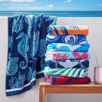 Renee Taylor Sea Life Turtles Velour Kids Beach Towel - Aqua/Blue