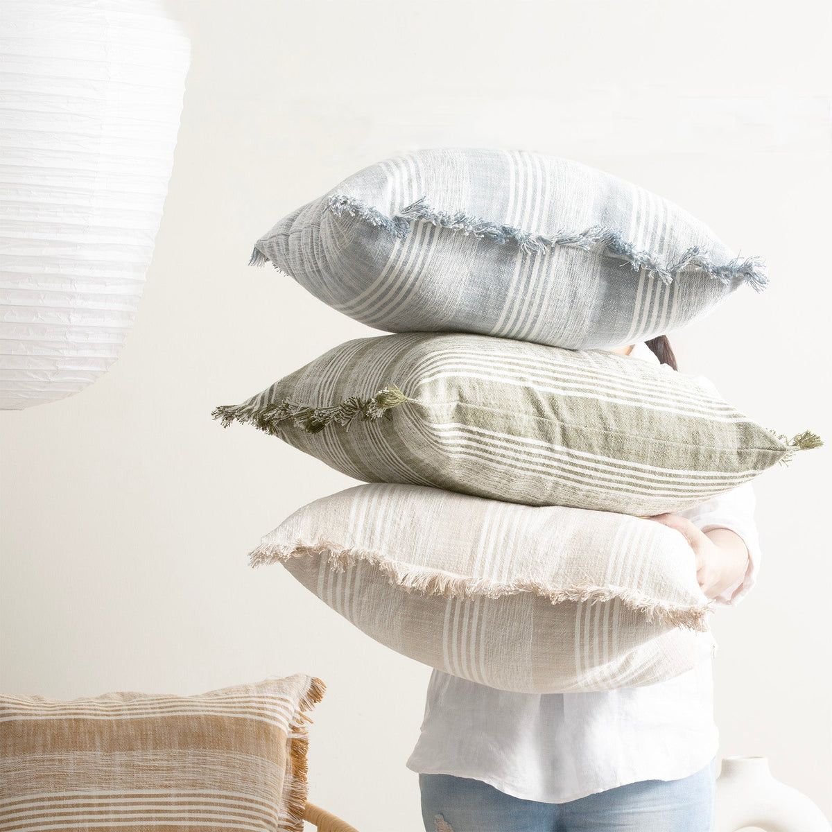 Renee Taylor Kent Stripe Cushion 50 x 50 Cms Natural