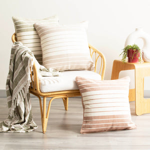 Renee Taylor Palma Stripe Cushion Twin Pack 50 x 50 Cms Khaki
