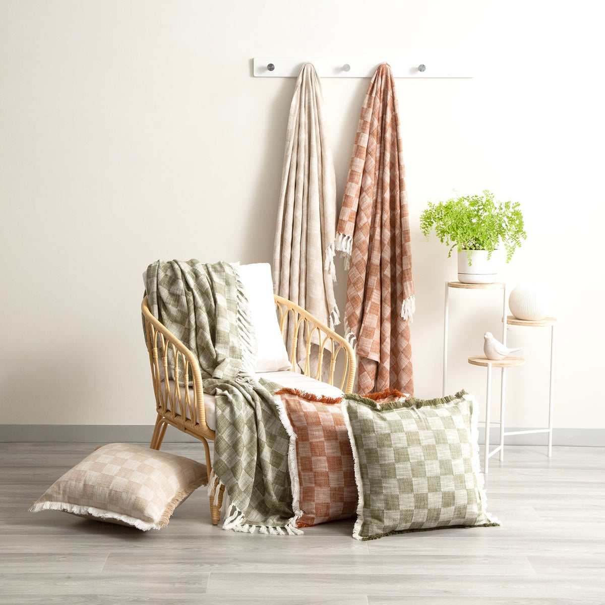 Renee Taylor Nevis Checkered Cotton Throw Terracotta