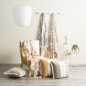 Renee Taylor Modena Stripe Cotton Throw Tan