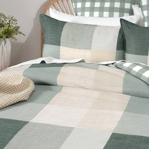 Renee Taylor Cooper Checks Quilt Cover Set 300 Thread Count Cotton Reversible