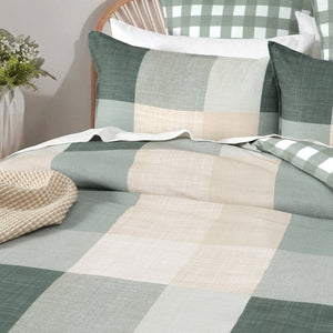 Renee Taylor Cooper Checks Quilt Cover Set 300 Thread Count Cotton Reversible