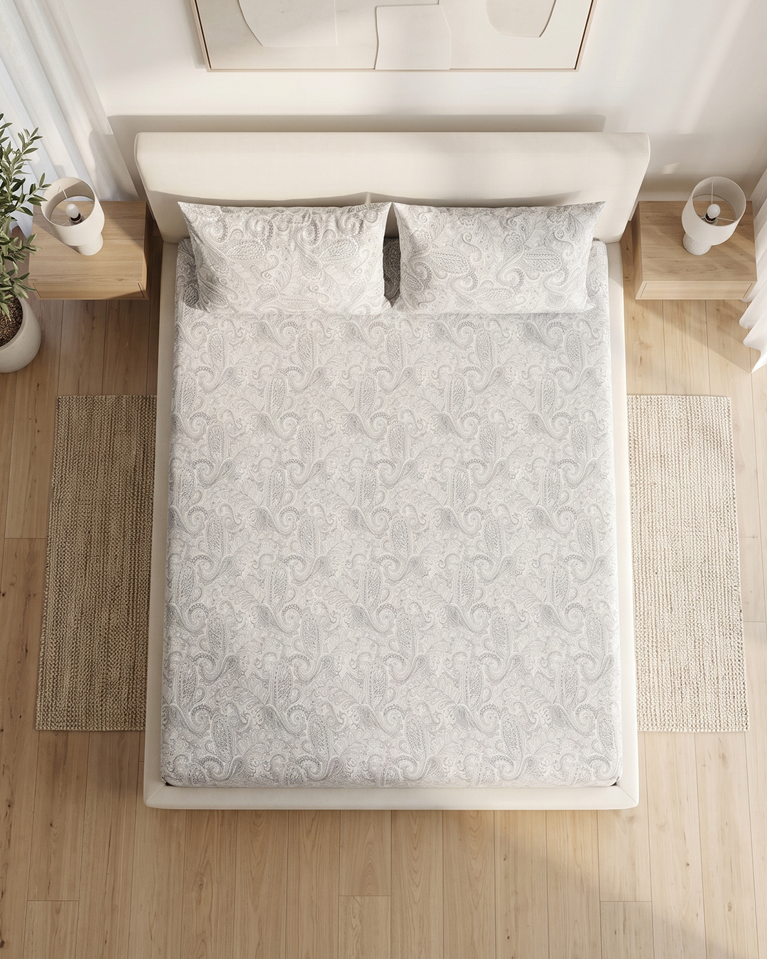 Royal Damask Cotton Bedding Set – Fitted Sheet + 2 Pillow Covers