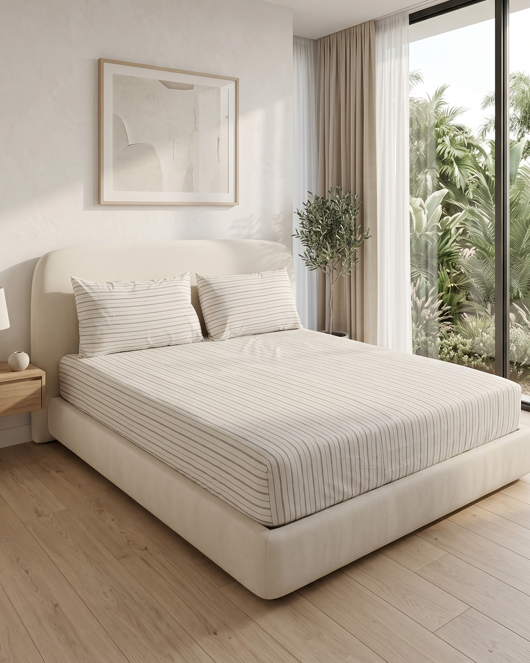 Soft Stripe Cotton Bedding Set – Fitted Sheet + 2 Pillow Covers