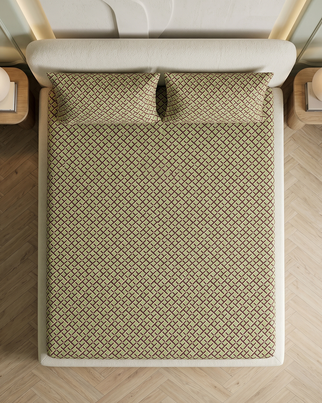 Urban Lattice Cotton Bedding Set – Fitted Sheet + 2 Pillow Covers