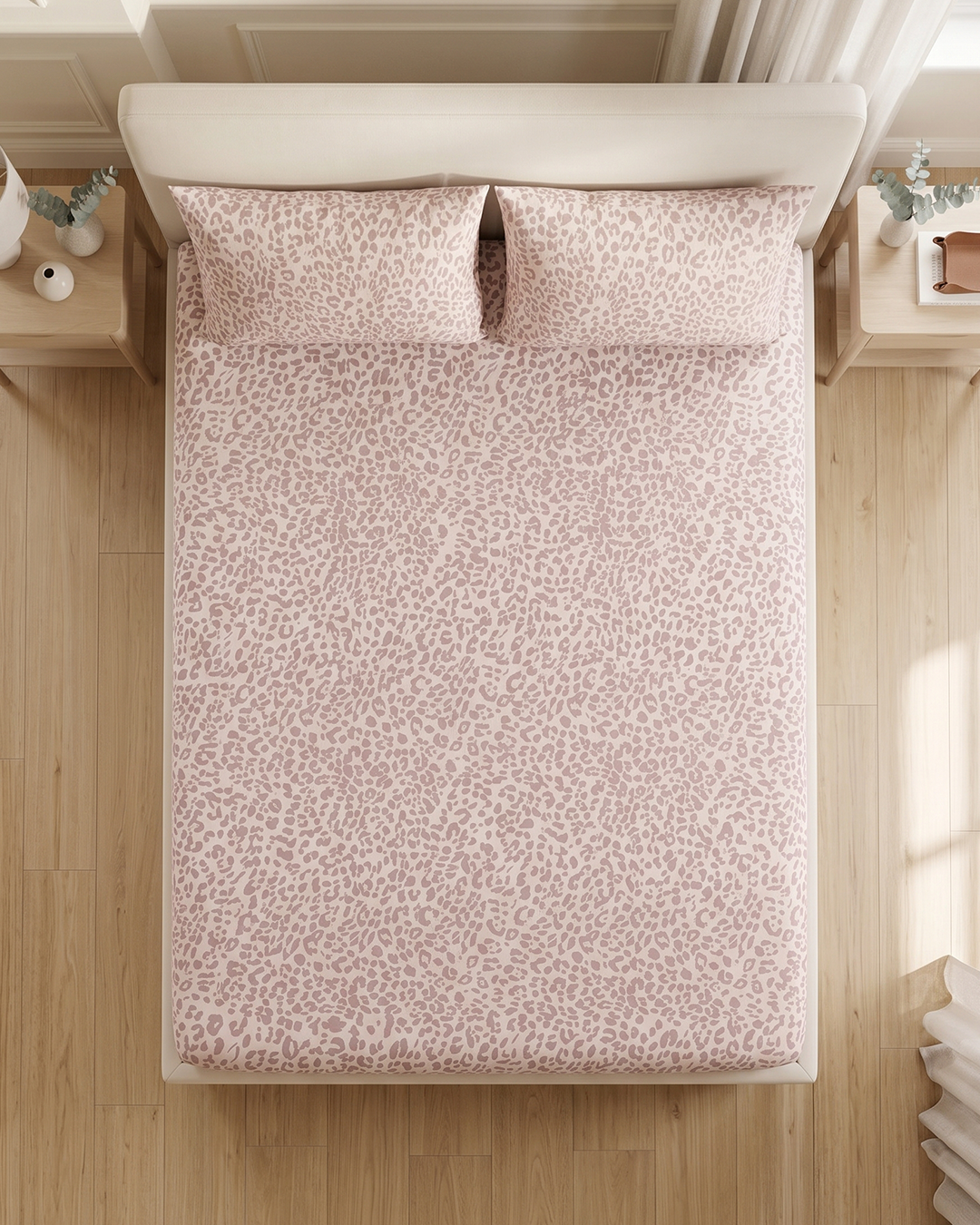 Miami Pink Cotton Bedding Set: Fitted Bed Sheet + 2 Pillow Covers