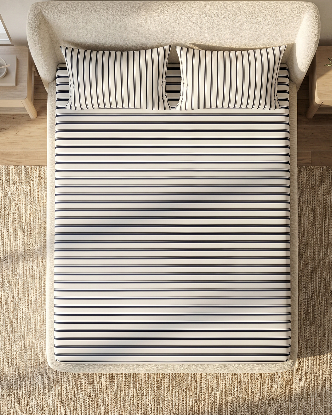 Oxford Stripe Cotton Bedding Set – Fitted Sheet + 2 Pillow Covers