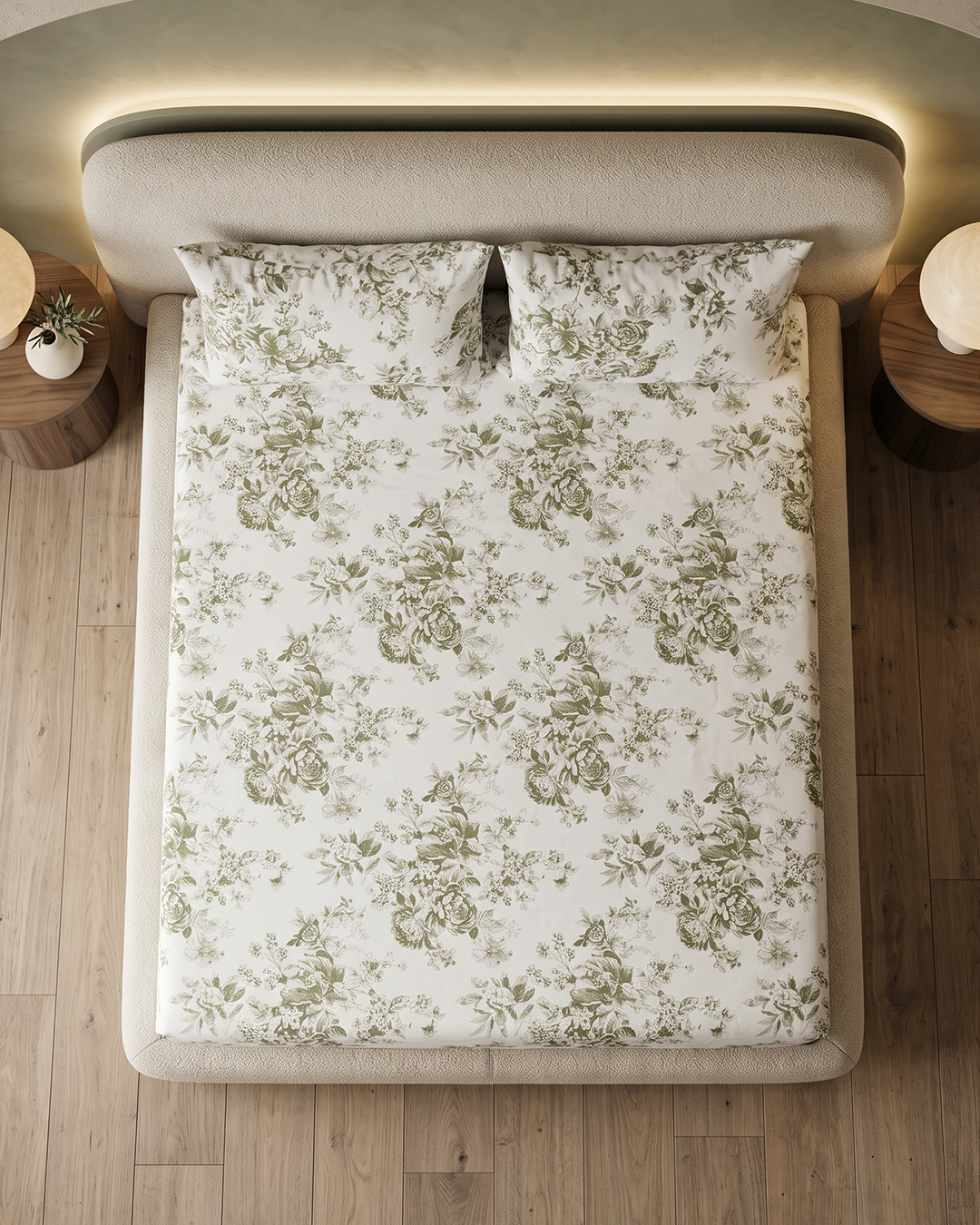 Sage Meadow Cotton Bedding Set – Fitted Sheet + 2 Pillow Covers
