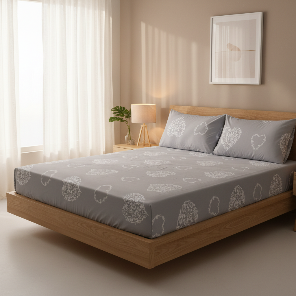 Damask Heart Pure Cotton Fitted Bed Sheet Combo