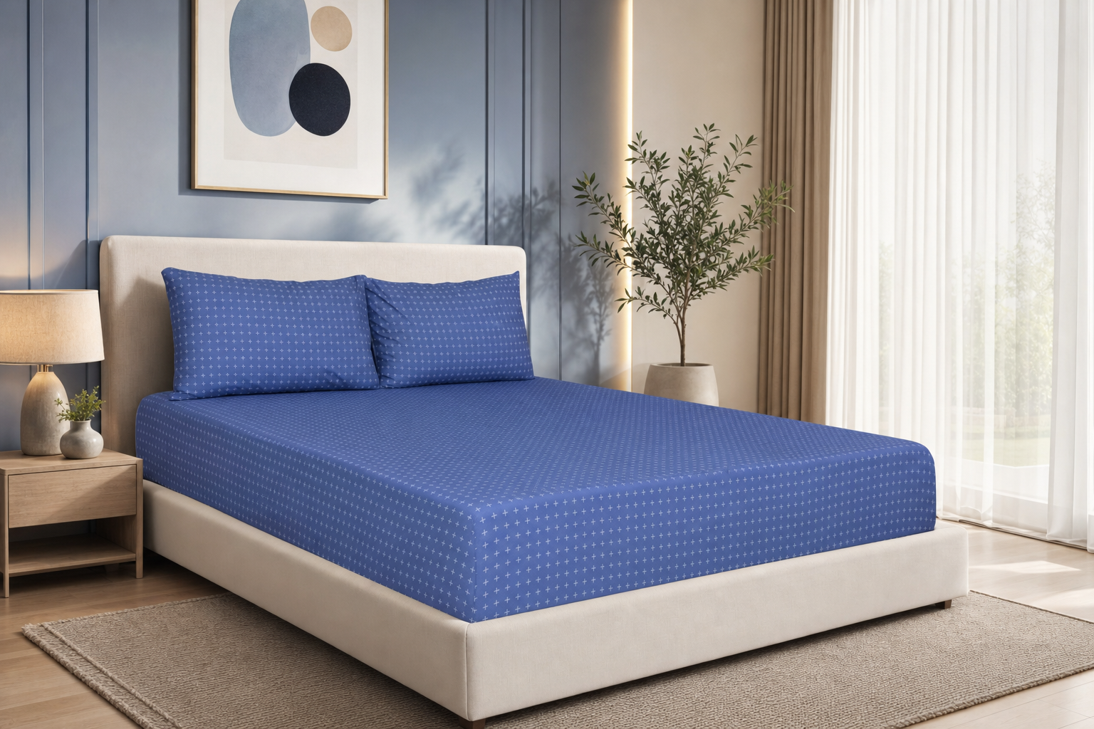 Dot Matrix Pure Cotton Fitted Bed Sheet Combo