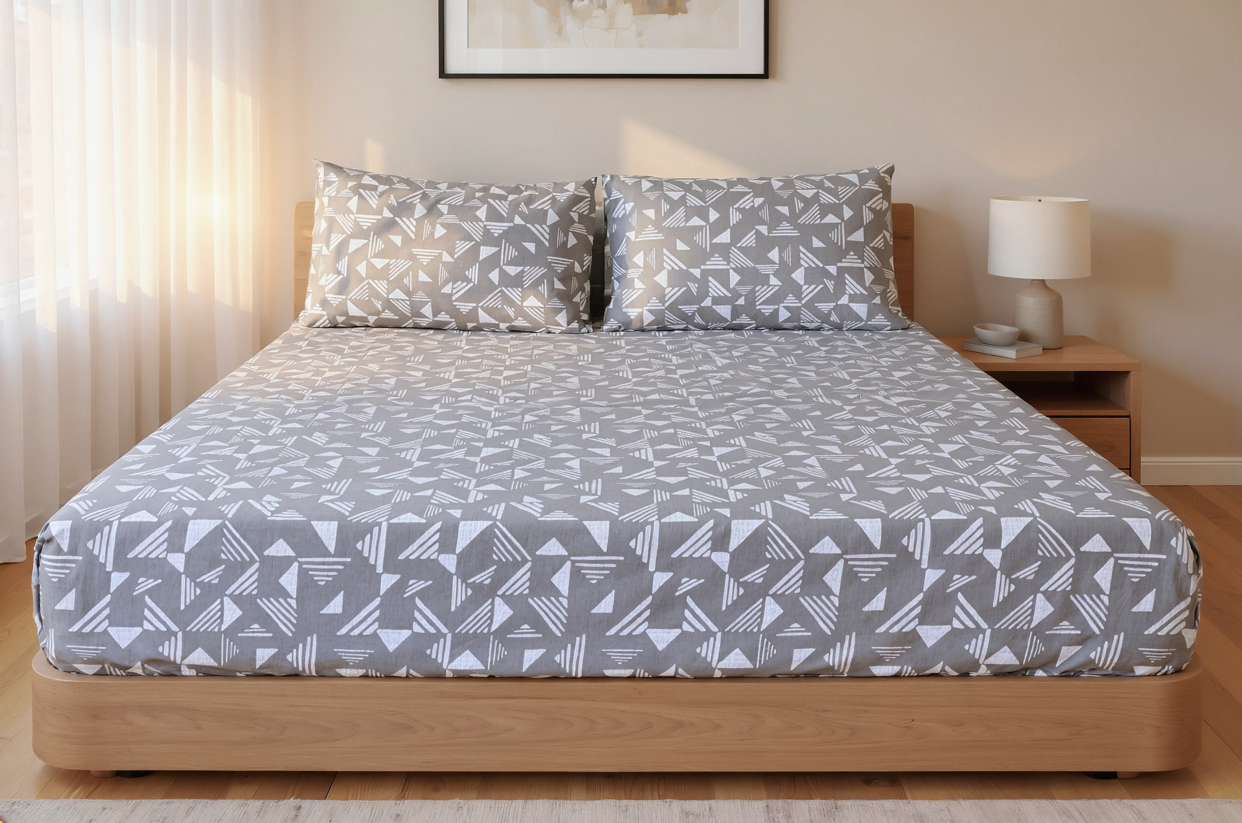 Geo Abstract Pure Cotton Fitted Sheet Combo