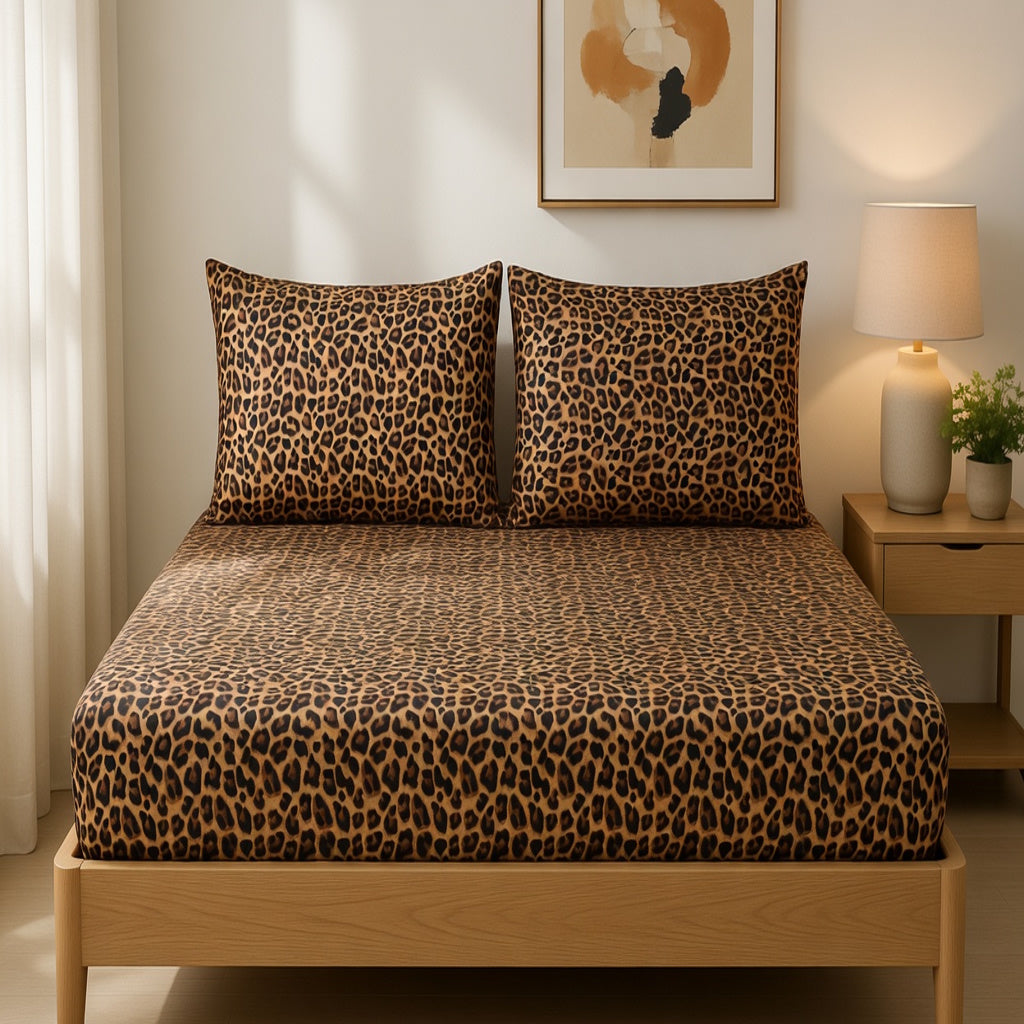Glam Leopard Pure Cotton Fitted Sheet Combo