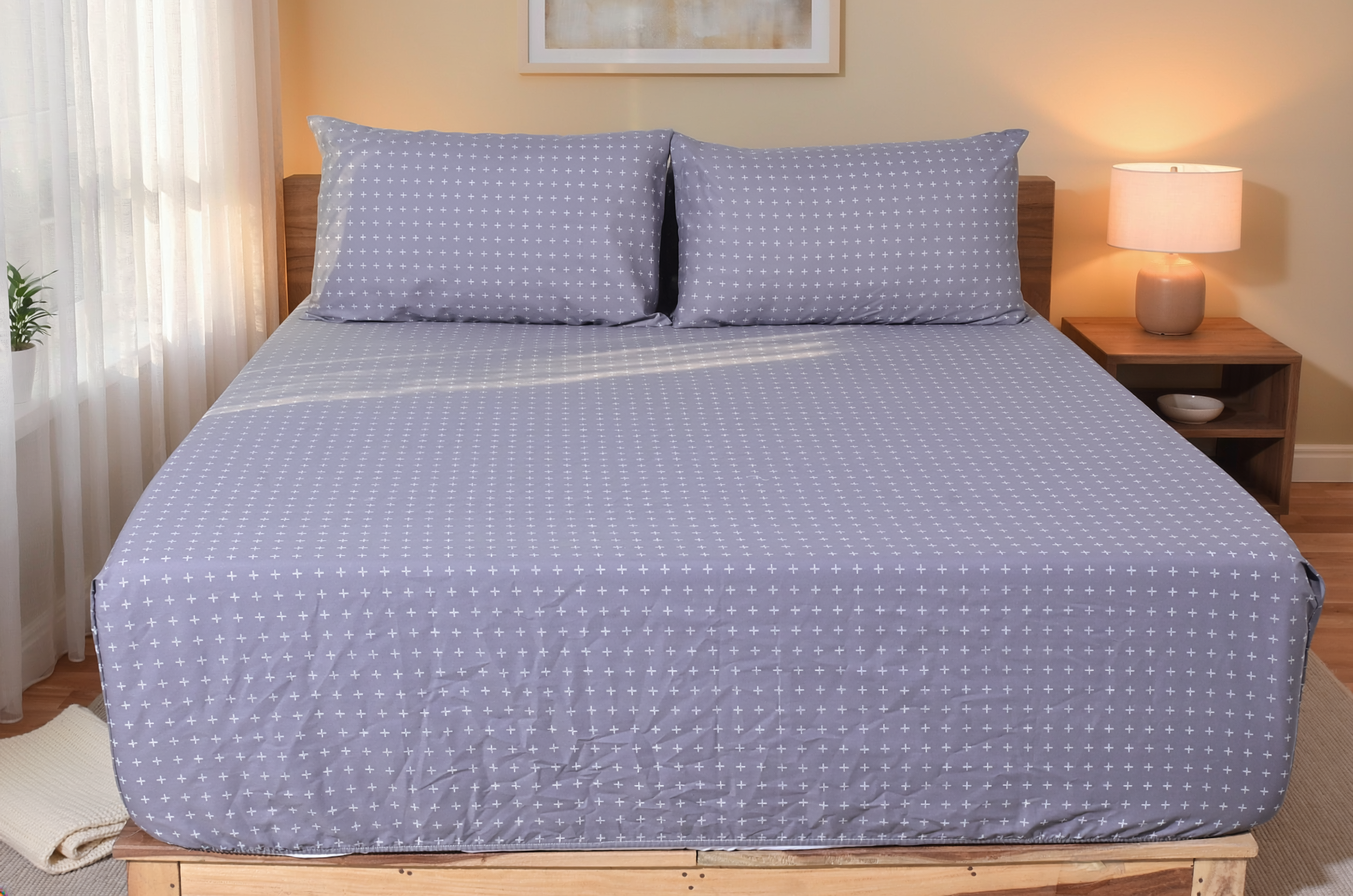 Hobart Mist Pure Cotton Fitted Bed Sheet Combo