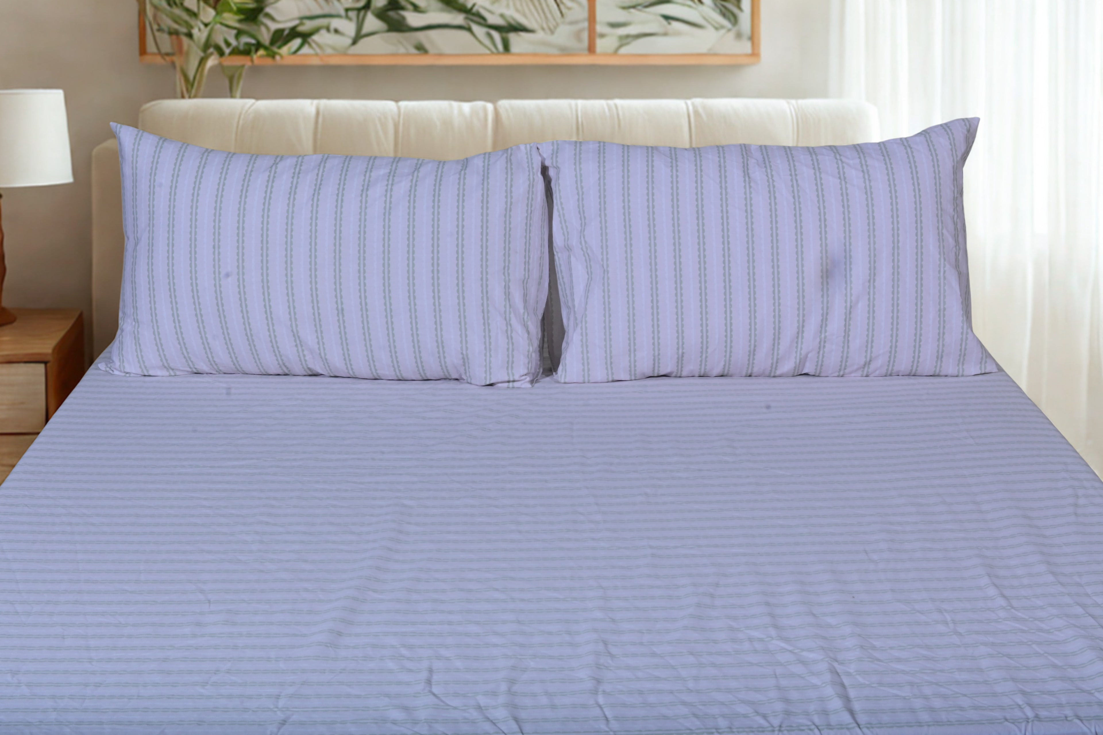 lilac Stripe Pure Cotton Fitted Sheet Combo
