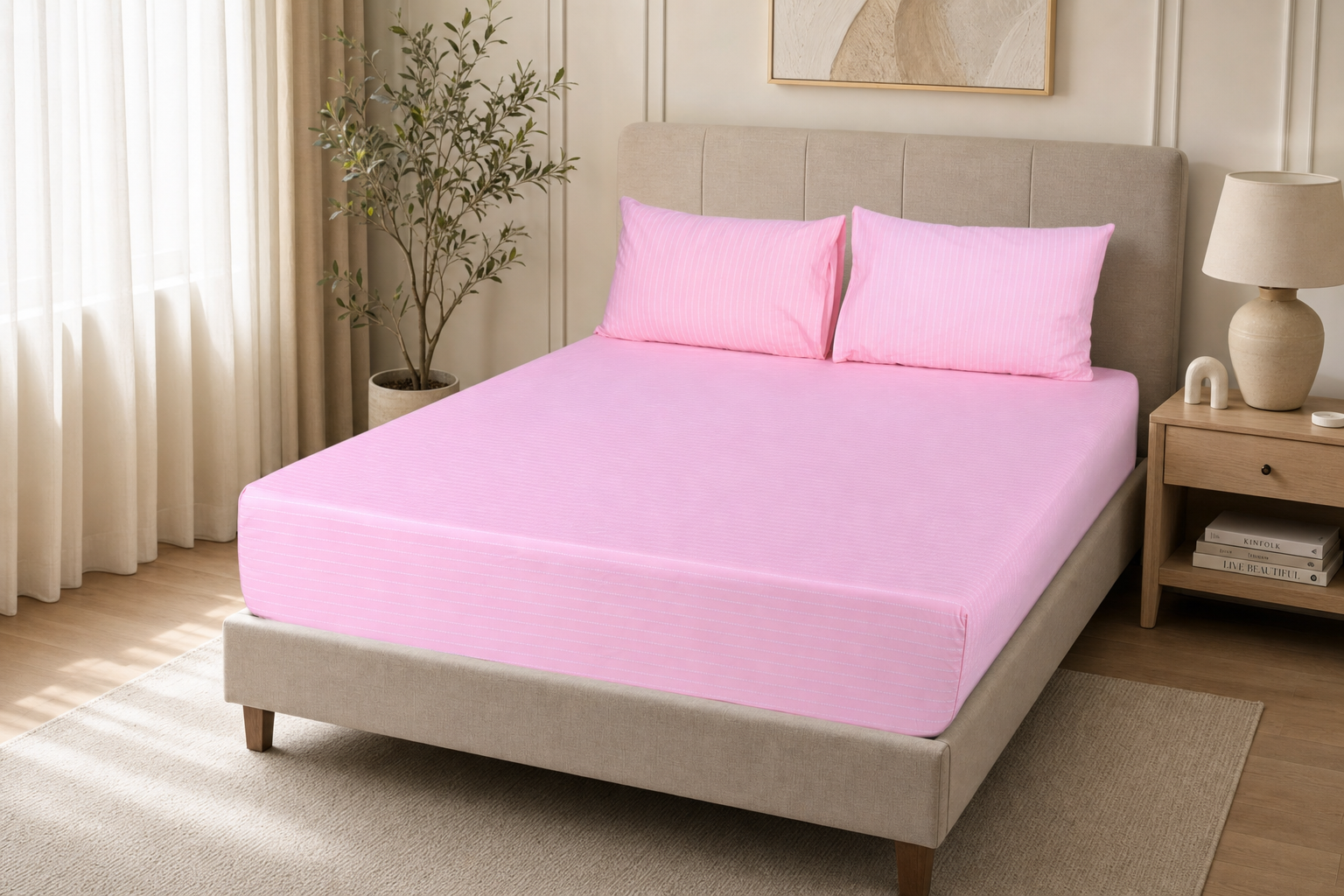 Petal PinStripe Pure Cotton Fitted Sheet Combo