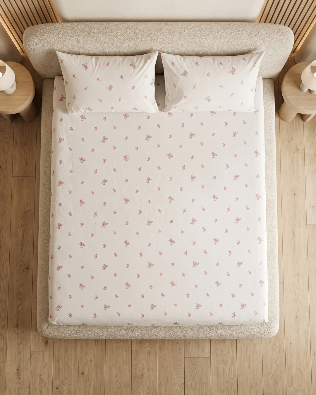 Rosebud Cotton Bedding Set – Fitted Sheet + 2 Pillow Covers