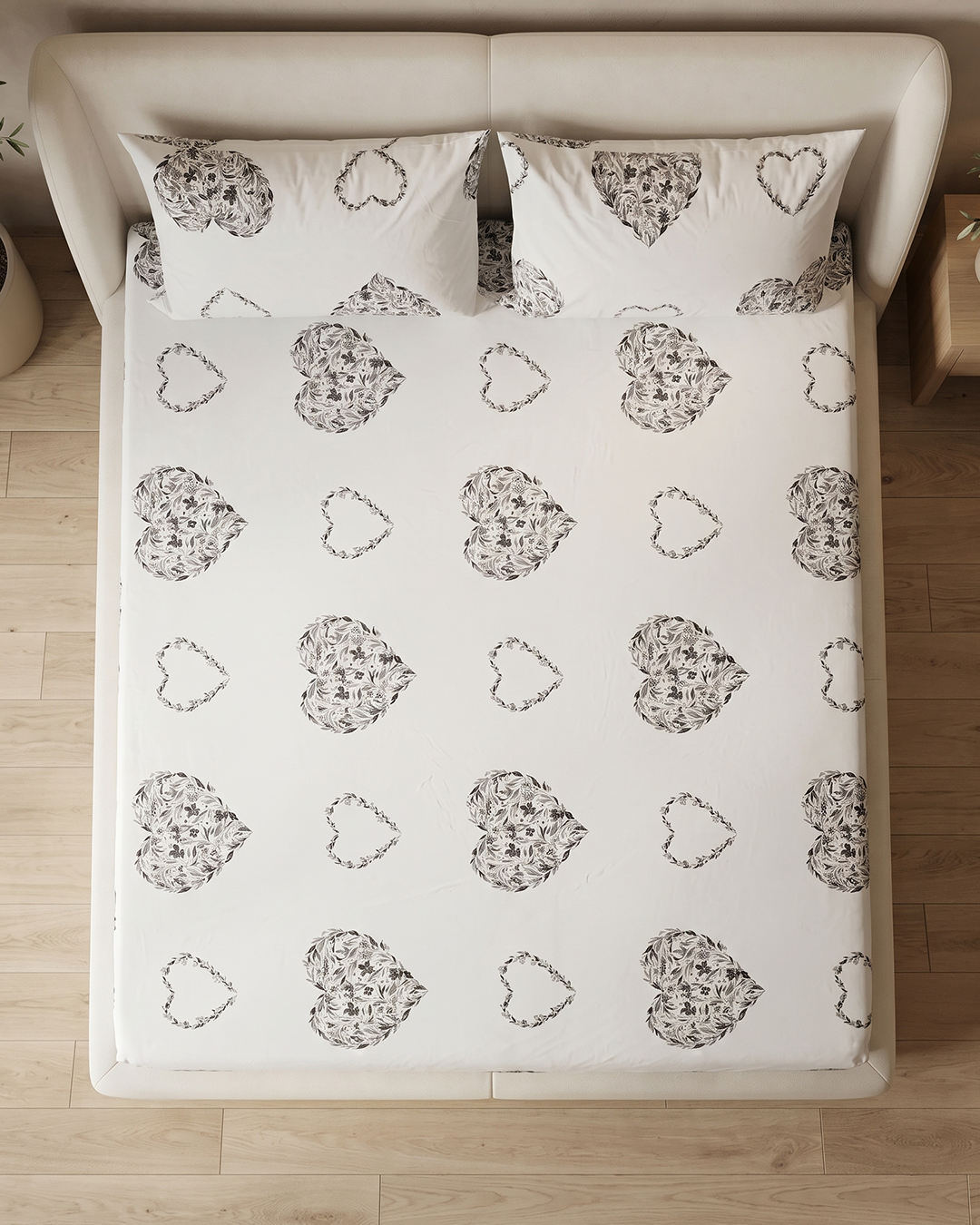 Waratah Sketch Cotton Bedding Set – Fitted Sheet + 2 Pillow Covers