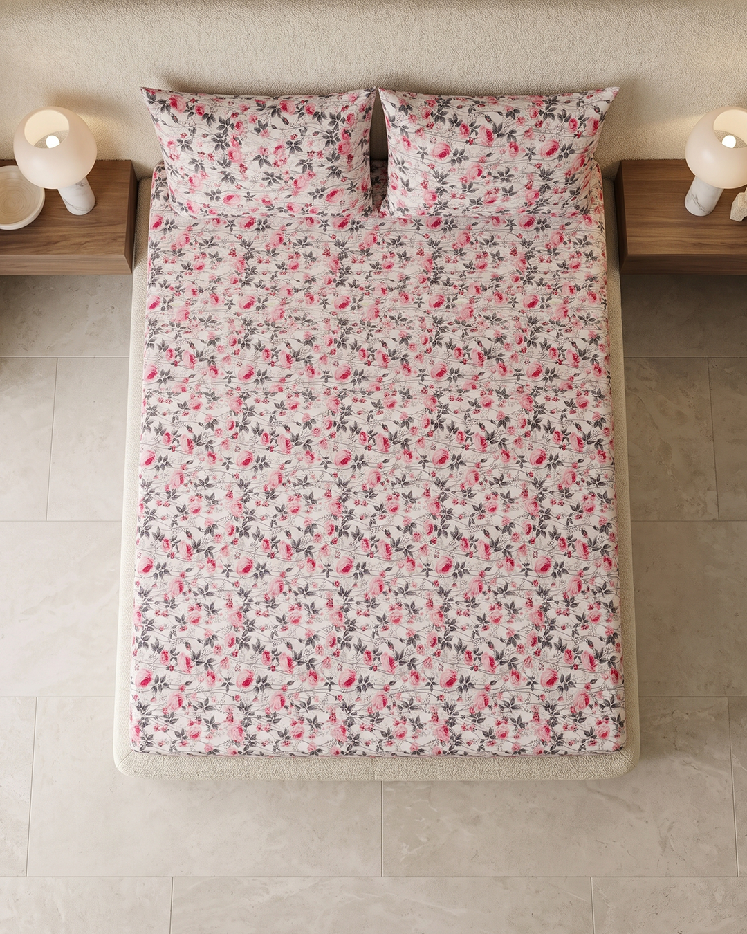 Scarlet Rose Cotton Bedding Set – Fitted Sheet + 2 Pillow Covers