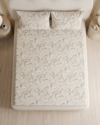 Wattle Bloom Cotton Bedding Set – Fitted Sheet + 2 Pillow Covers