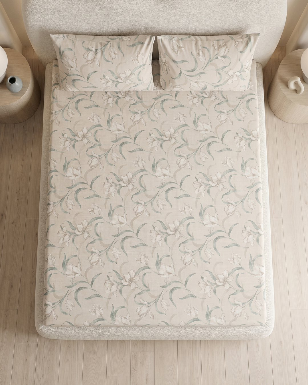 Wattle Bloom Cotton Bedding Set – Fitted Sheet + 2 Pillow Covers