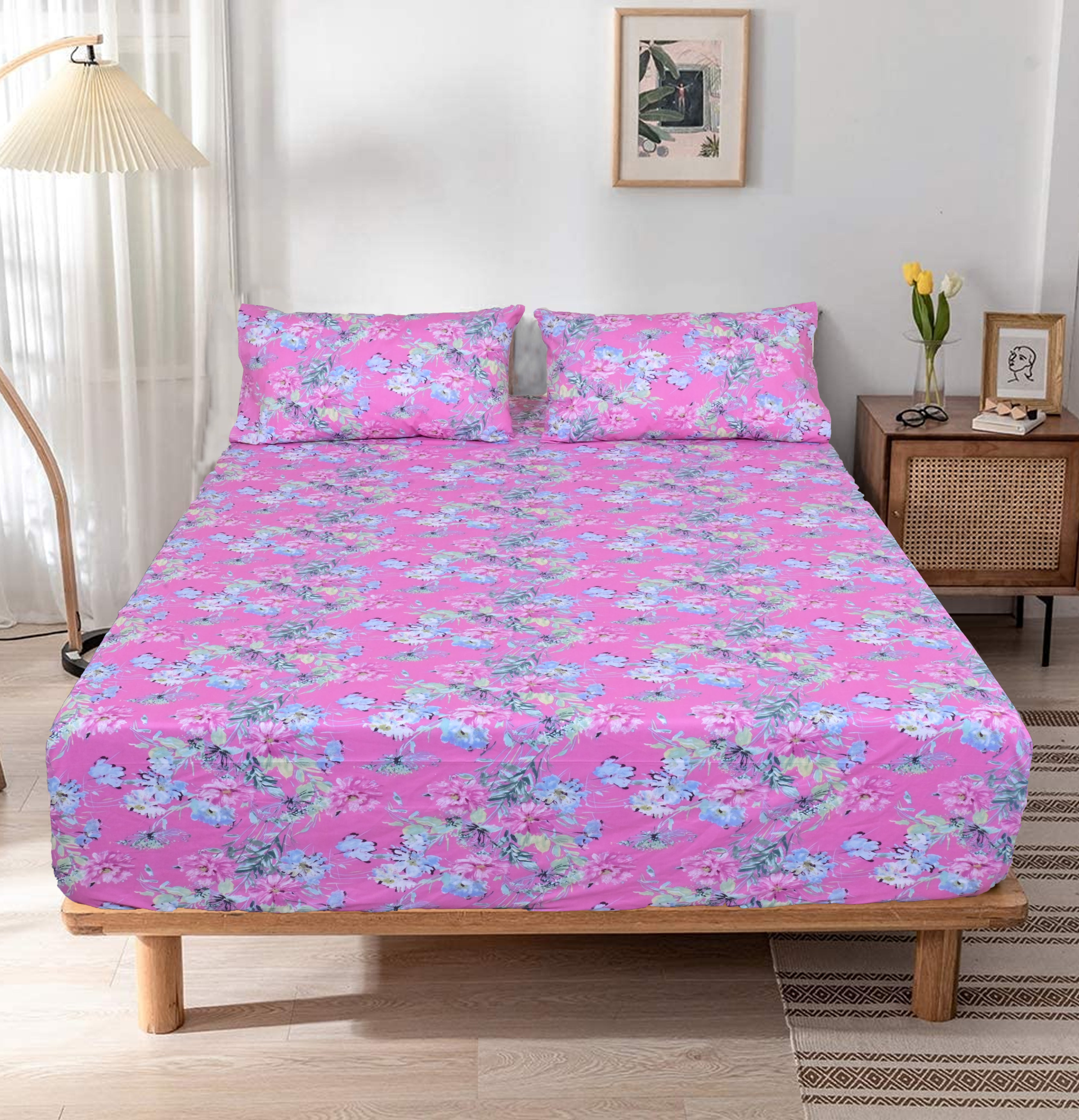 Linen Home Pink Big Floral Bed Sheet