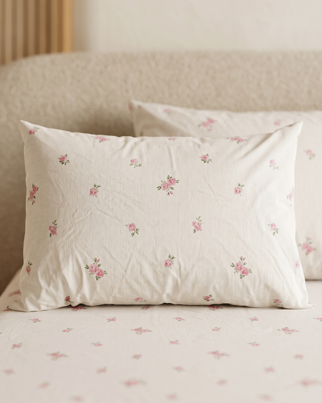 Rosebud Cotton Bedding Set – Fitted Sheet + 2 Pillow Covers