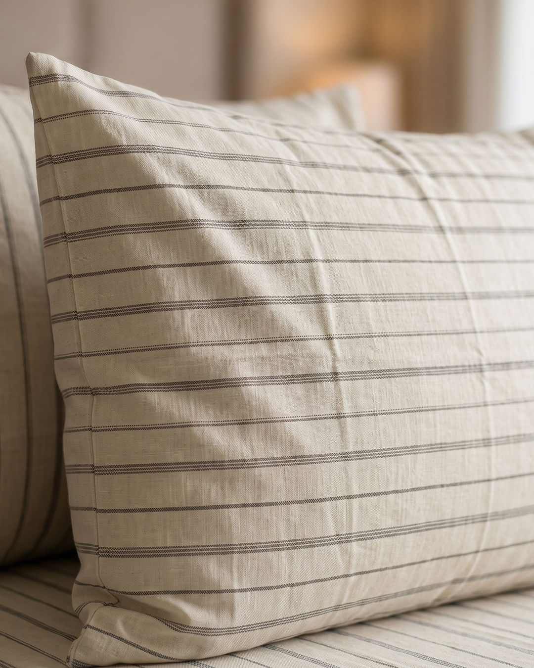 Soft Stripe Cotton Bedding Set – Fitted Sheet + 2 Pillow Covers