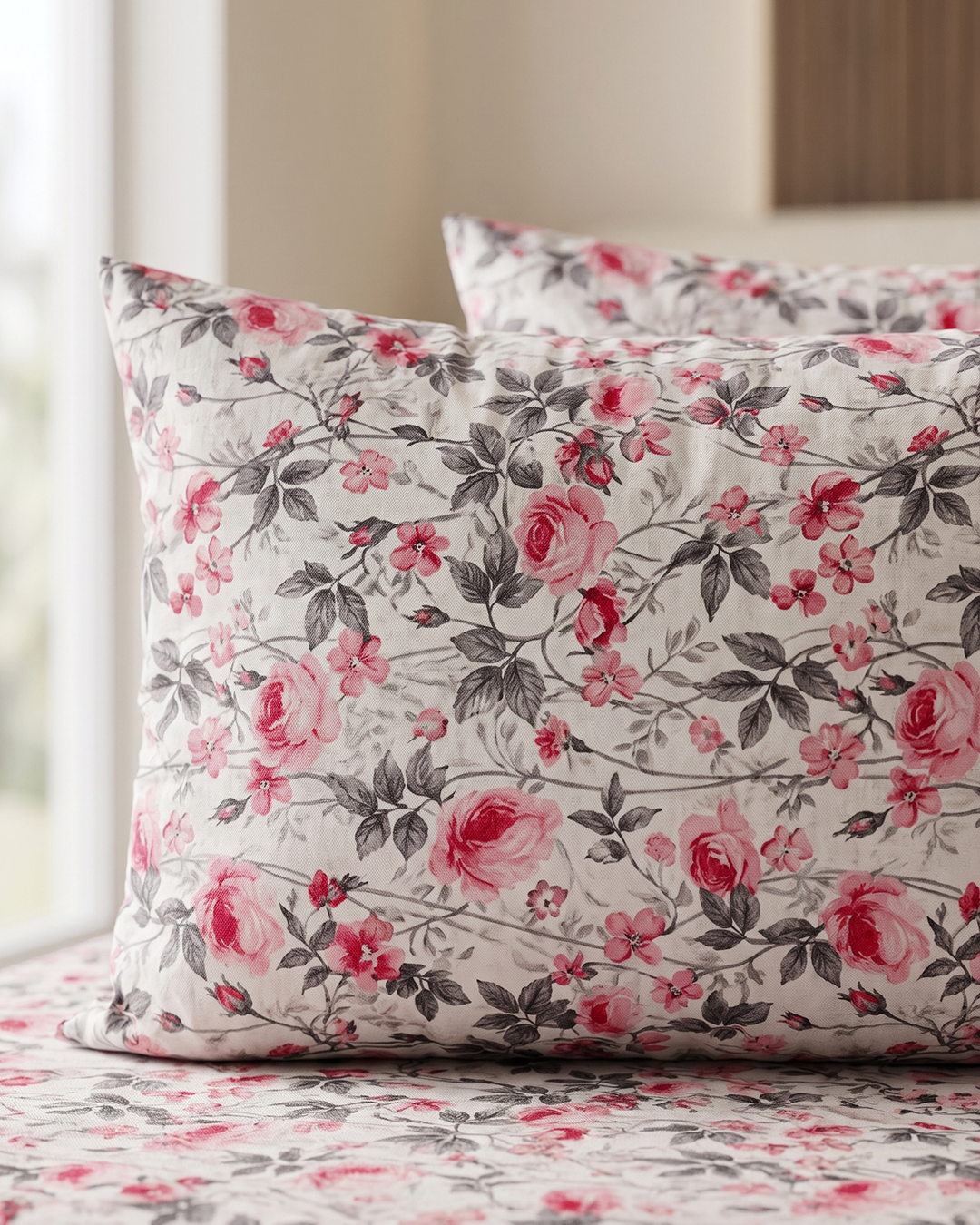 Scarlet Rose Cotton Bedding Set – Fitted Sheet + 2 Pillow Covers
