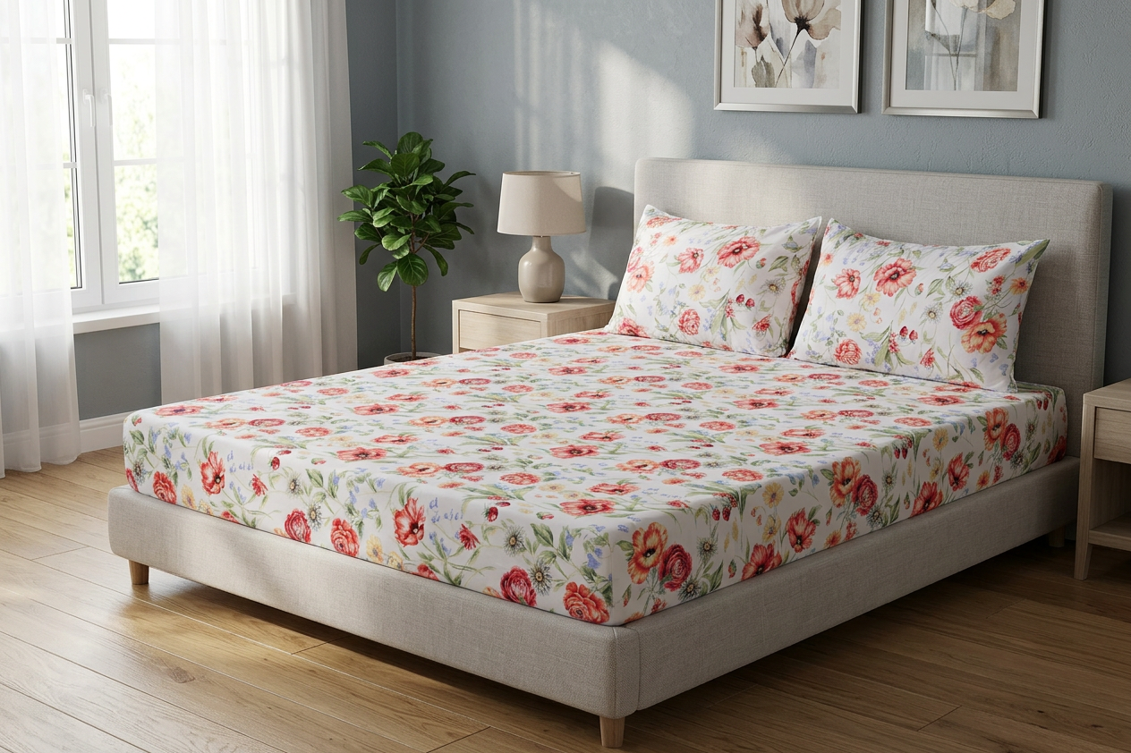 Floral Reverie Pure Cotton Fitted Sheet combo