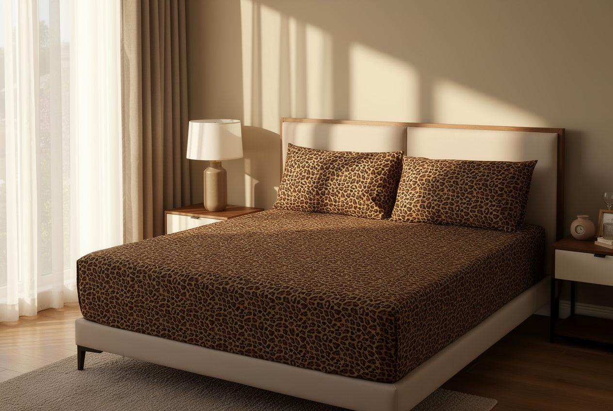 Glam Leopard Pure Cotton Fitted Sheet Combo