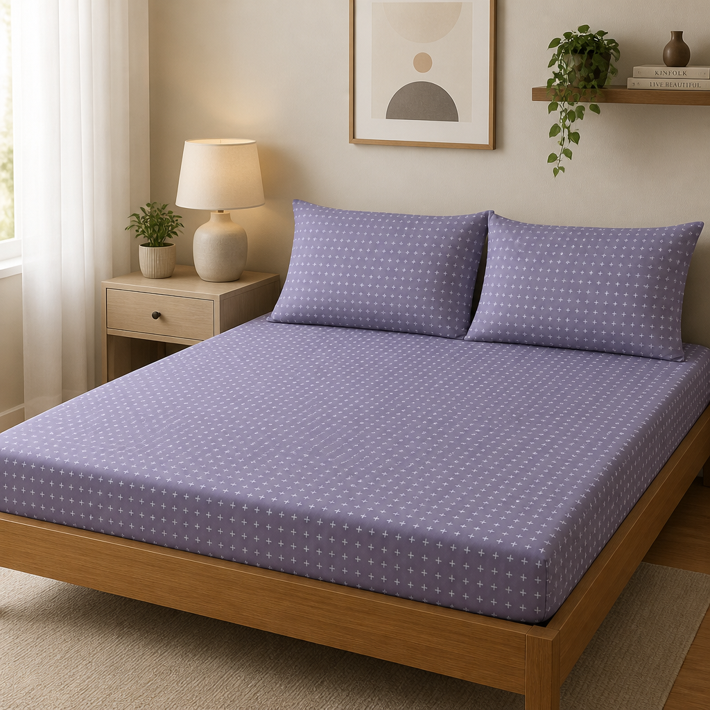 Hobart Mist Pure Cotton Fitted Bed Sheet Combo