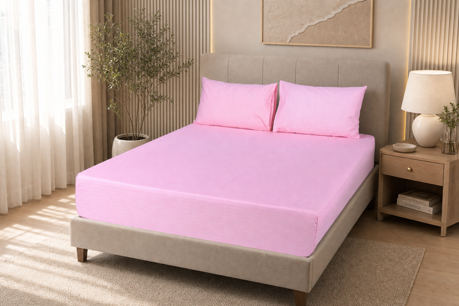 Petal PinStripe Pure Cotton Fitted Sheet Combo