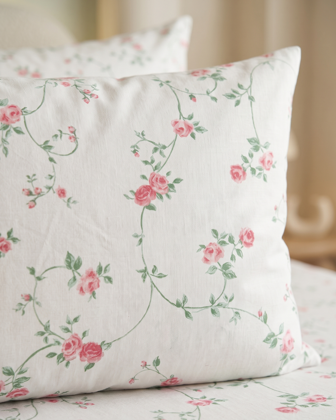 Pink Fluer Cotton Bedding Set – Fitted Sheet + 2 Pillow Covers