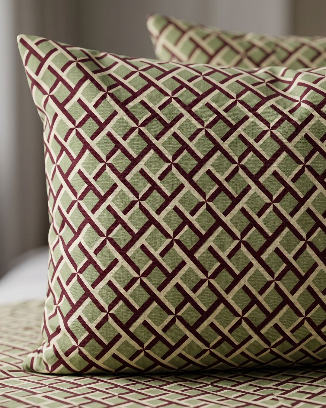 Urban Lattice Cotton Bedding Set – Fitted Sheet + 2 Pillow Covers