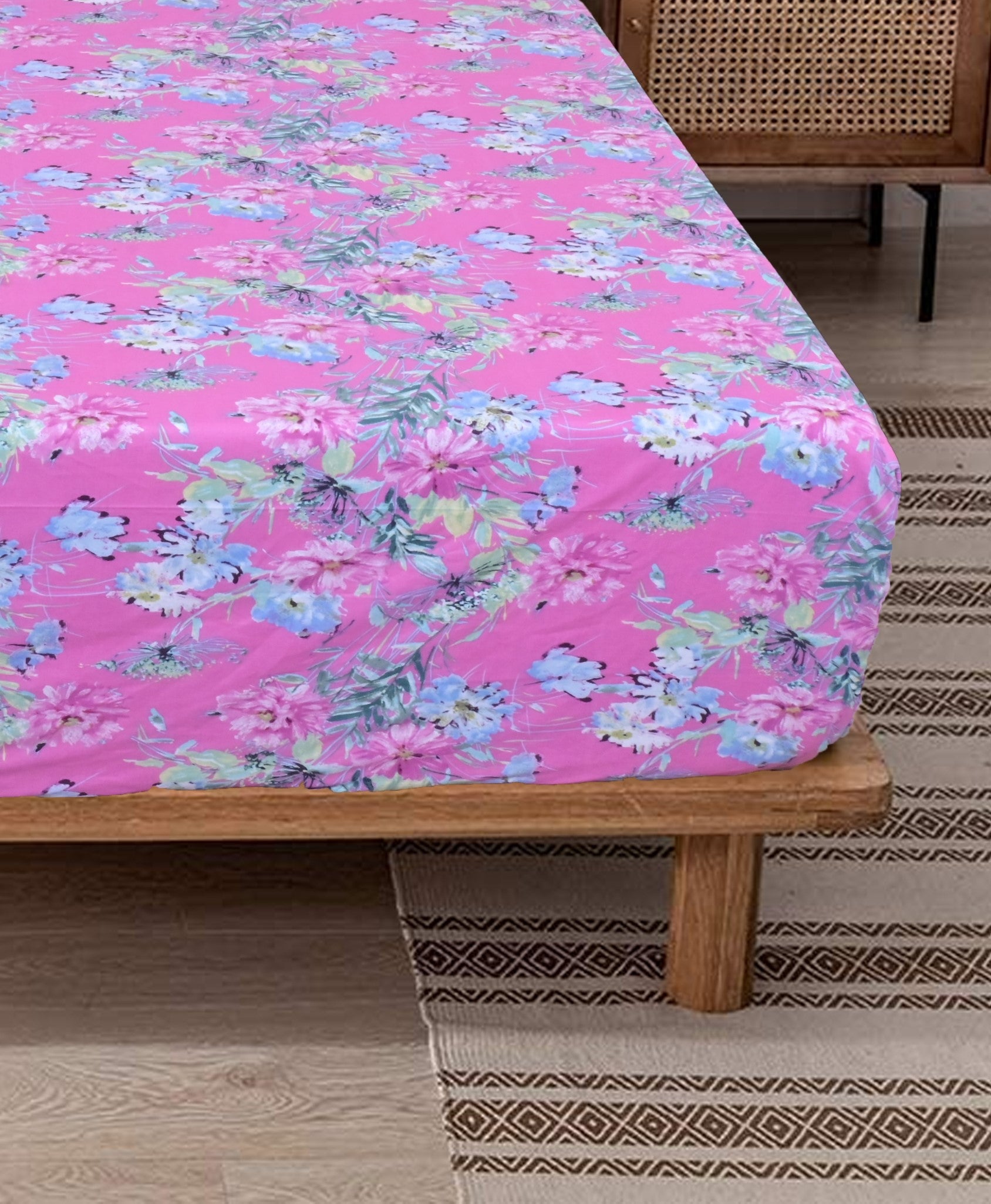 Linen Home Pink Big Floral Bed Sheet