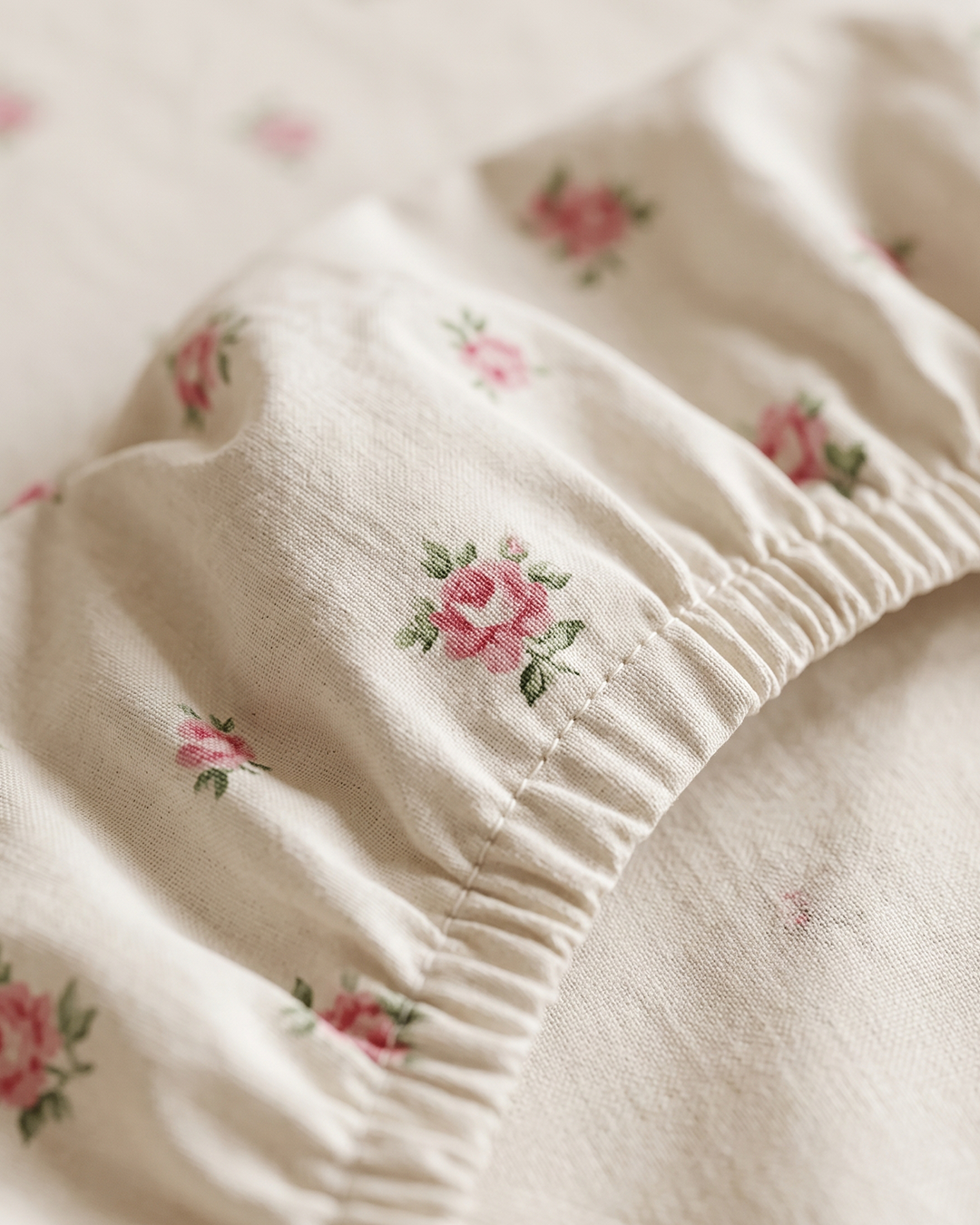 Rosebud Cotton Bedding Set – Fitted Sheet + 2 Pillow Covers