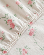Pink Fluer Cotton Bedding Set – Fitted Sheet + 2 Pillow Covers
