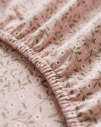 Pink Leaf Print Cotton Bedding Set – Fitted Sheet + 2 Pillow Covers