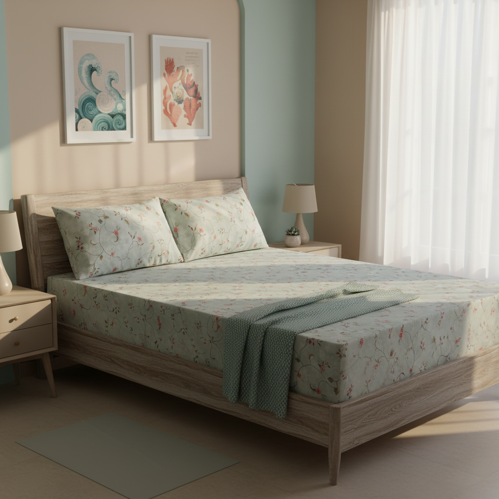 Ivy Bloom Pure Cotton Fitted Sheet Combo