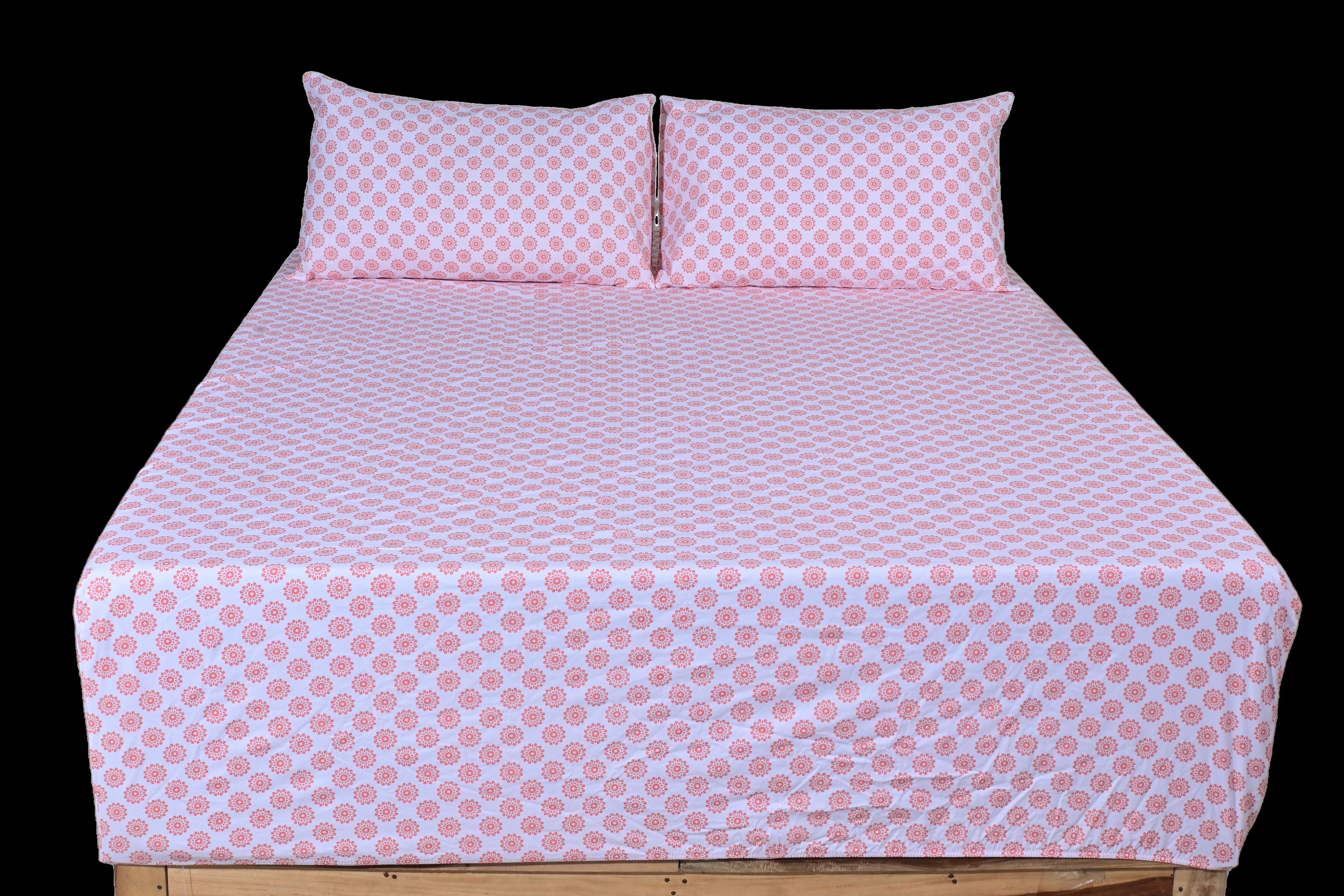 Blush Medallion Pure Cotton Fitted Bed Sheet Combo