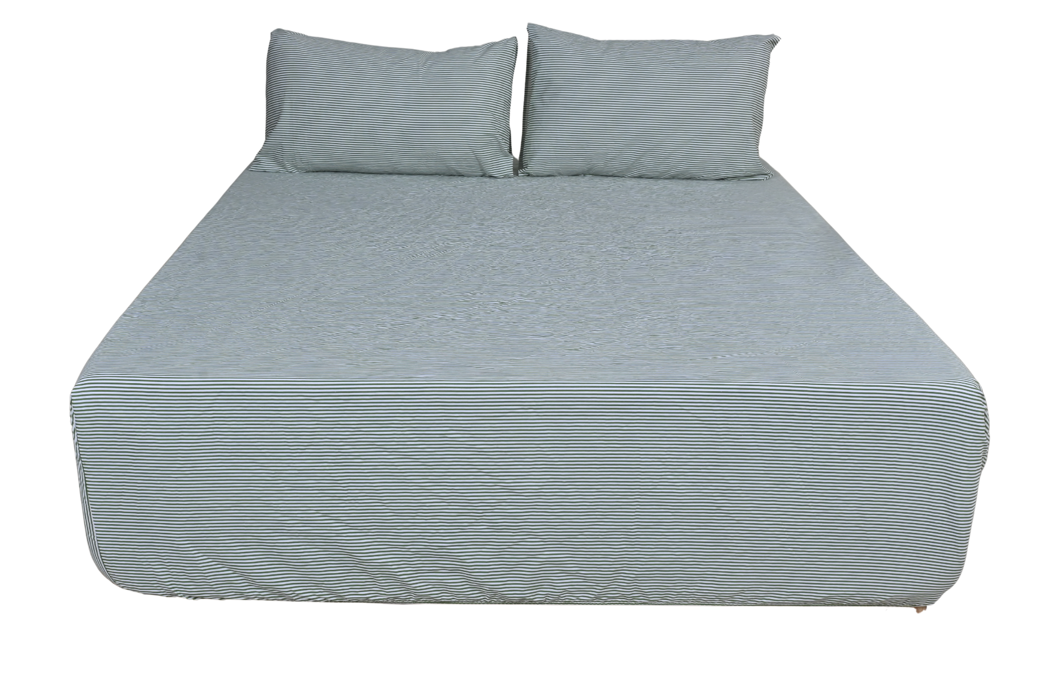 Green Fine Stripe Pure Cotton Fitted Sheet Combo