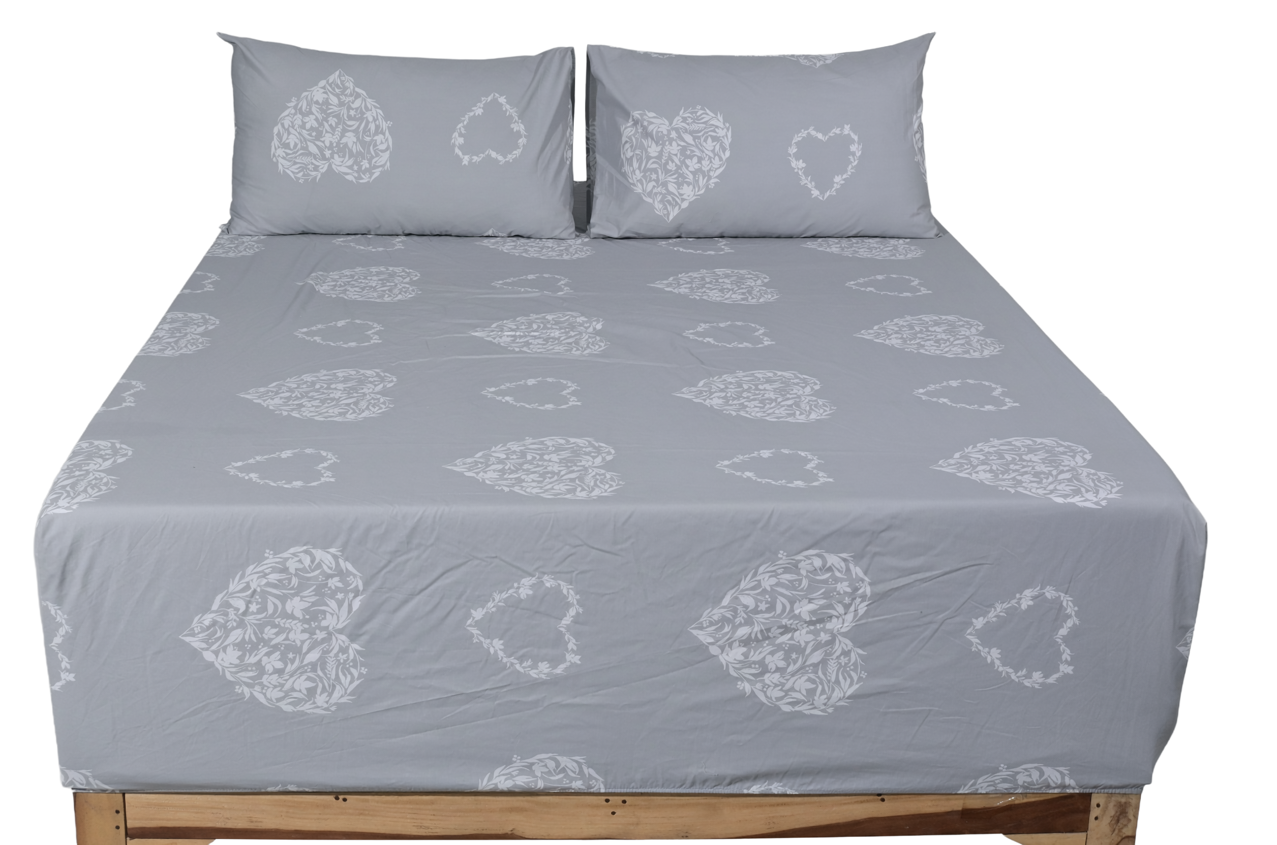 Damask Heart Pure Cotton Fitted Bed Sheet Combo